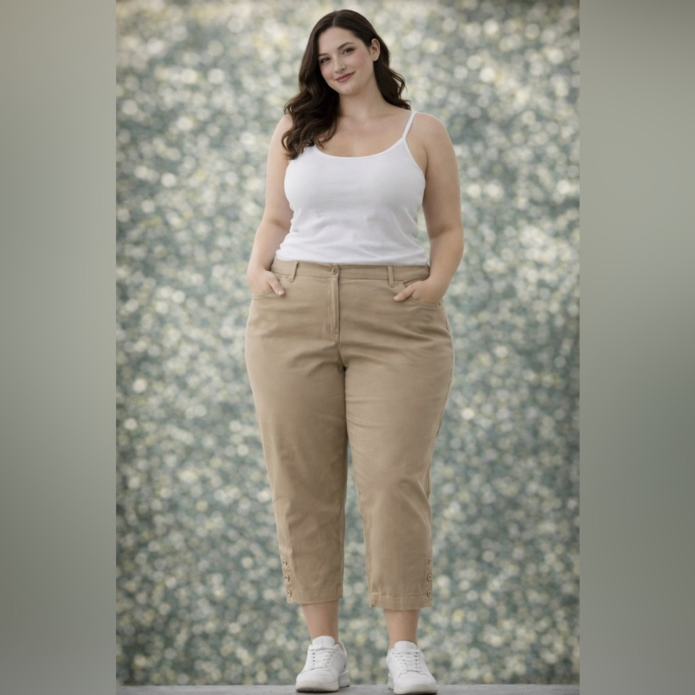 Talbots Perfect Crop Pants Women's Size 24W Stretch Fabric Khaki Tan &